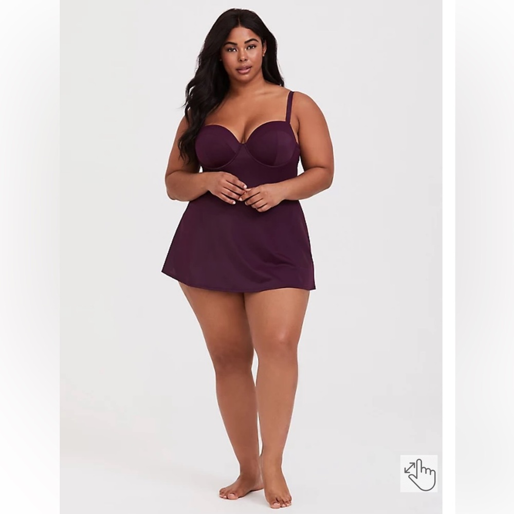Torrid Size 5F GRAPE PURPLE PUSH-UP DEMI SKATER SWIM DRESS One Piece Swimsuit